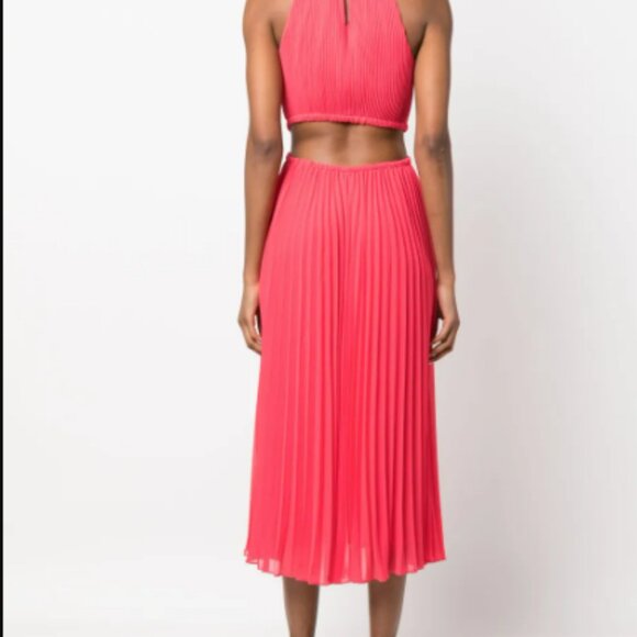 NWT Michael Kors Pleated Georgette Cutout Dress Size Large - Halter Maxi - Picture 4 of 6